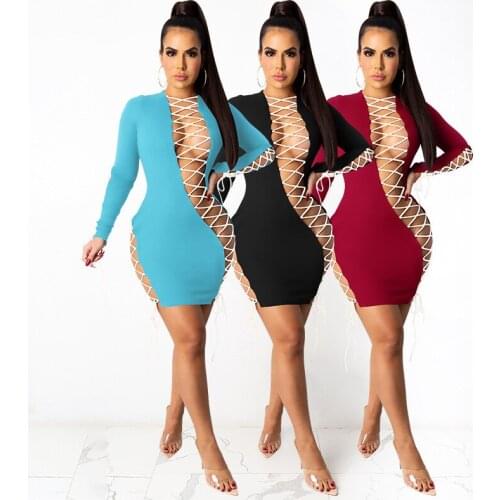 New 2021 Sexy Long Sleeve Dress Bandage Casual Spring Skirt Short Prom Dress Bodycon Beach, Nightclub rope Skirt Wholesale Items
