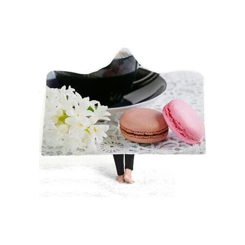 Macarons Hooded Blanket Sherpa Fleece Cake dessert candy Wearable plush Throw Blanket on Bed Sofa Thick warm winter blanket