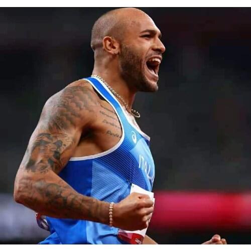 Lamont Marcell Jacobs Necklace Olympic Champion Same Style For Man Metal Crystal Punk Fashion Women Simple Chain Link