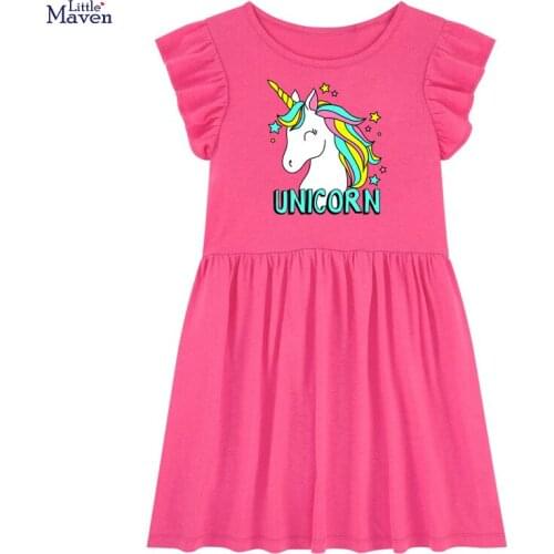 Frocks for Baby Girls 2021 Summer Unicorn Letter Print Vestiods Children Clothes Toddler Pink Cotton Dresses for Kids 2-7 Years