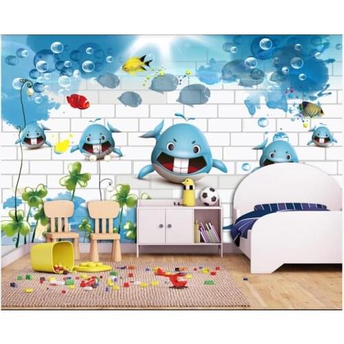 Custom photo wallpaper for walls 3 d murals Beautiful Brick wall cartoon shark 3D shark beautiful childrens room mural decor