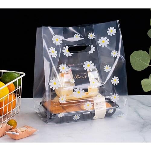1pcs Flower Pattern Packing Bag Transparent Gift Bag Takeaway Baking Bread Bag Shopping Tote Wrap Plastic Bag