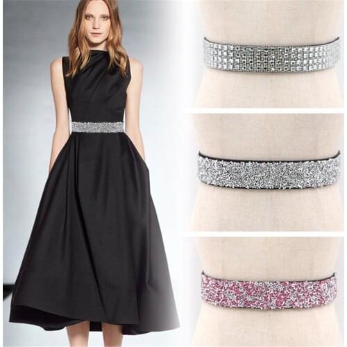 Women Shiny Rhinestone Waist Belt Crystal Diamond Waistband Stretch Waist Strap
