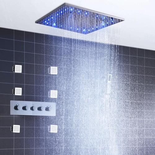SKY RAIN Luxury Bathroom Ceiling Shower Head Set Rainfall Spray Shower Panel Thermostatic Mixer Valve Jets Faucet
