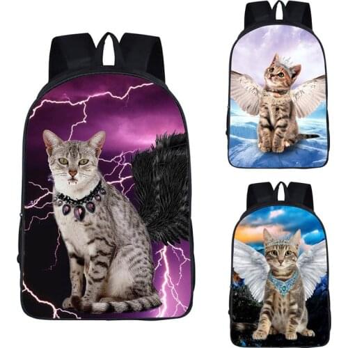 Kawaii cat with black white angel wing backpack children school bags teenager backpacks girls kitten Travel bags student bags