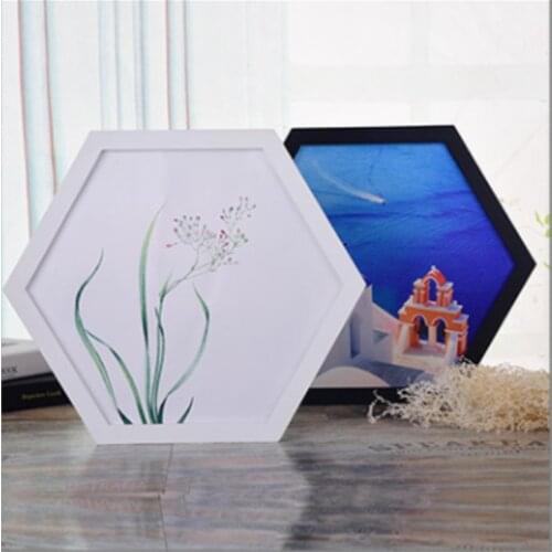 Hexagonal Photo Frame Multicolored Woody Photo Wall Picture Frame Hanging Wall Wedding Photo Frame Home Decoration
