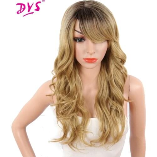 Deyngs Ombre Blonde Synthetic Wigs For Black Women Long Wavy Curly Natural Wig With Bangs African American Woman Party Hairstyle