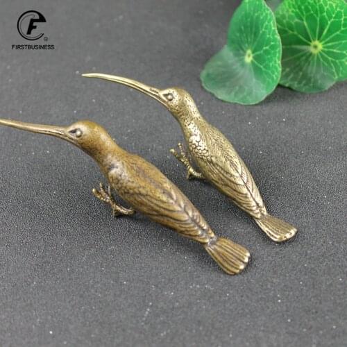 Solid Copper Long Mouth Bird Statue Ornaments Classical Vintage Brass Animal Woodpecker Tea falling knife Home Desk Decorations