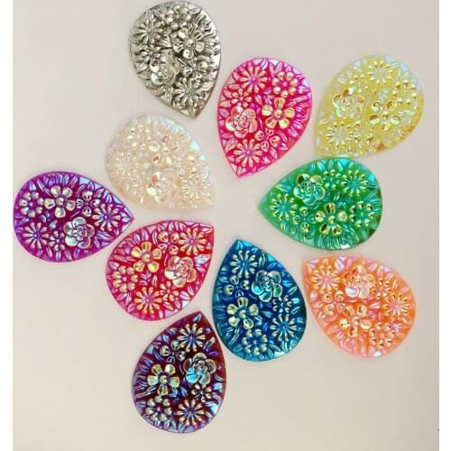 5pcs 30*40mm AB Resin rhinestone applique Tear drop Flatback stones and crystals Wedding Buttons Diy strass Craft -A49
