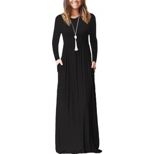 TMWEVN Women Long Sleeve Loose Plain Plus Size Maxi Dresses Casual Long Dresses with Pockets