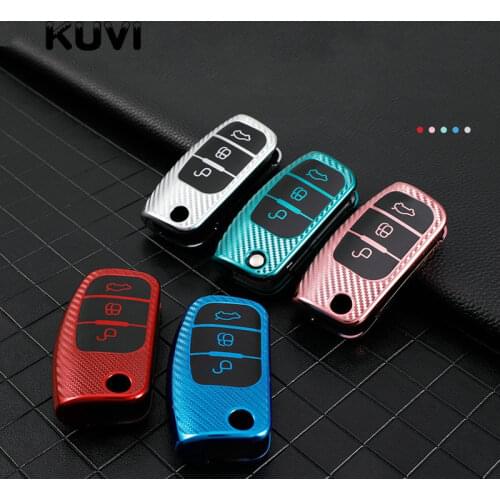 Carbon TPU Car Key Case Cover For Ford Fiesta Focus 2 3 Ecosport KUGA Escape Mondeo B-MAX C-MAX 3 Buttons Auto Accessories