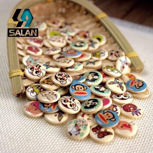 WB-0012 Free shipping wholesale/retailed 15pcs/lot round various animals printed wooden buttons for children clothing DIY gift