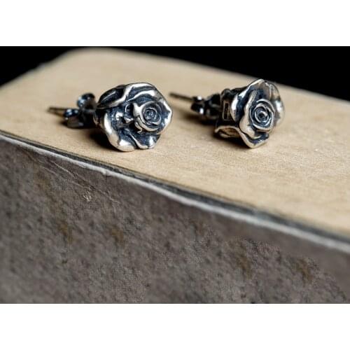 925 Sterling Silver Rose of Death Stud Earrings Women Men Earrings Vintage Party Wedding Jewelry for Girls Women Jewelry Punk