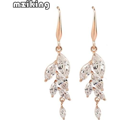 New Crystals Zircon Earrings for Women Leaf Drop Long Earring Pendant Fashion Luxury Drop Earring Wedding Jewelry Accessories