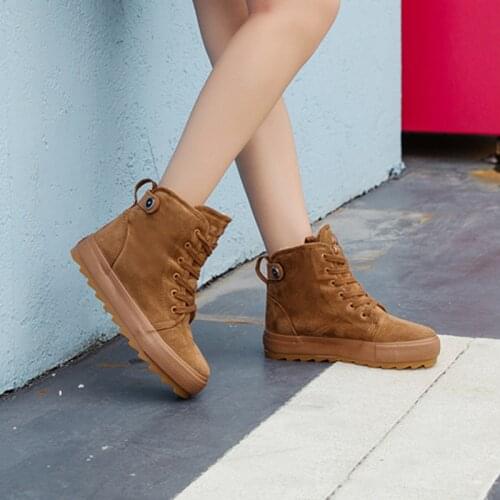 Women Winter Shoes Fur Lined Thick Bottom Solid Color Camel Black Female Snow Botas Flock 35-40 Girls Shoes Cotton Cloth High