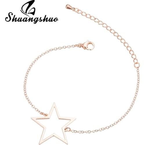 Shuangshuo Star Pendant Bracelet For Women Charm Bracelets Stainless Steel Hollow Out Star femme Pulseira Feminina Wedding Gifts