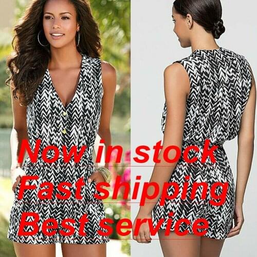 Woman Jumpsuit Playsuit Woman in Stripe Black and White Pattern Jumpsuit Casual Cocktail Deep V-Neck Sleeveless Summer Jumpsuit