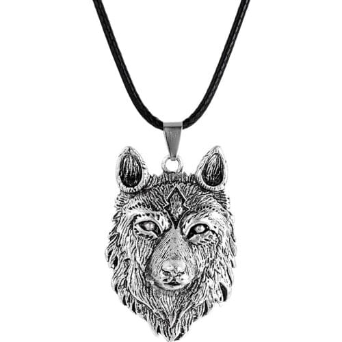1pcs Norse Vikings Pendant Necklace Norse Wolf Head Green Crystal Necklace Original Animal Jewelry Wolf Head Statement Necklace