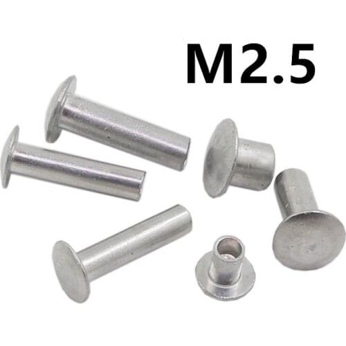 200PCS M2.5x4/5/6mm GB873 Aluminum Round Flat Button Truss Head Half Semi Hollow Rivet Diameter
