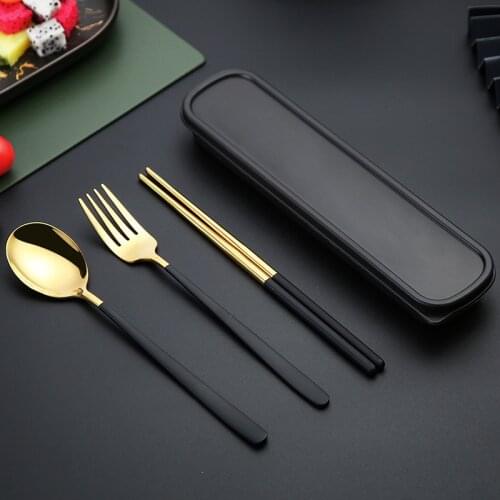 3pcs Spoon Fork Chopsticks Set with Storage Box Stainless Steel Coffee Snacks Fruit Dessert Fork Spoon Kitchen Teaspoon Set