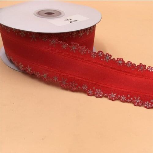 38mm 25Yards Red Ribbon with Silver Snowflake Edge Wired for Christmas Webbing Decoration New Year Gift Wrapping 1-1/2"