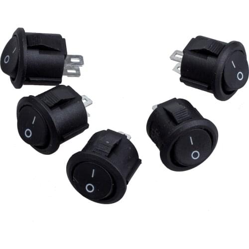 5 Pcs SPST Black Button On/Off Round Rocker Switch AC 6A/125V 3A/250V Drop shipping