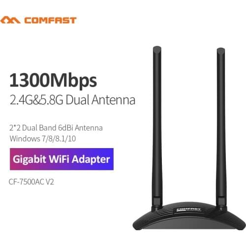 Gigabit Wireless WiFi Adapter 5G High Power Dual wifi Antenna 6dB 1300Mbps Wireless Network Card USB WiFi Receiver Adaptador