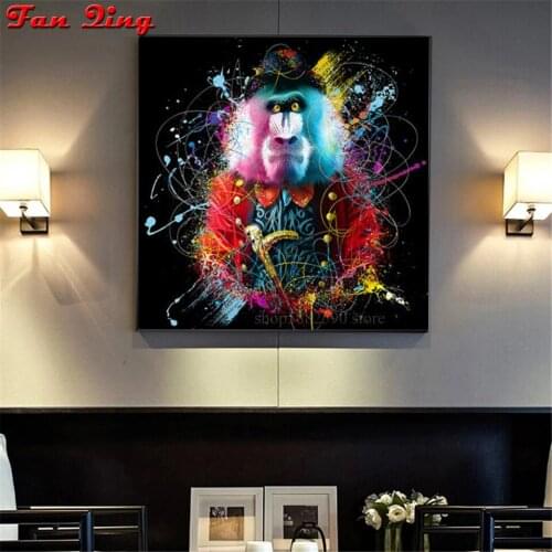 Diamond Painting Funny Colorful Monkey Graffiti Art Full Square Round 5D DIY Rhinestone Embroidery Cross Stitch Kit Mosaic Gift