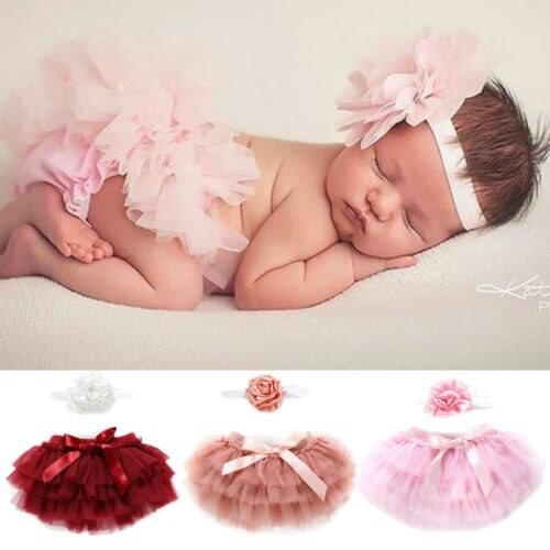 Newborn Baby Girls Layer Ballet Tutu Skirt Princess Girls Dancewear Birtyday Party Bow Skirts Baby Headaband Clothing