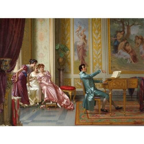 Free shipping classical court figure playing the piano oil painting canvas prints printed on canvas wall art decoration picture