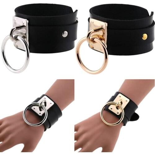 PU Leather Wristband Bracelet Cuff Goth Metal Armbands Gothic Punk Bracelets Women Men Emo Cosplay Jewelry