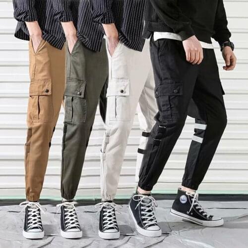 Man Pants New Fashion Streetwear Stitching Color Joggers Hip Hop Long Pants Men Elastic Waist Cargo Pants Men