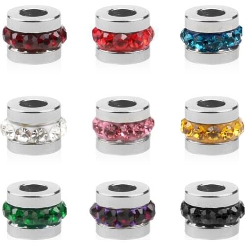 10pcs Stainless Steel Round Zircon 6mm Charm Straight Hole Beads DIY Spacer Beads Jewelry Making Spacer Bead for Charms Bracelet