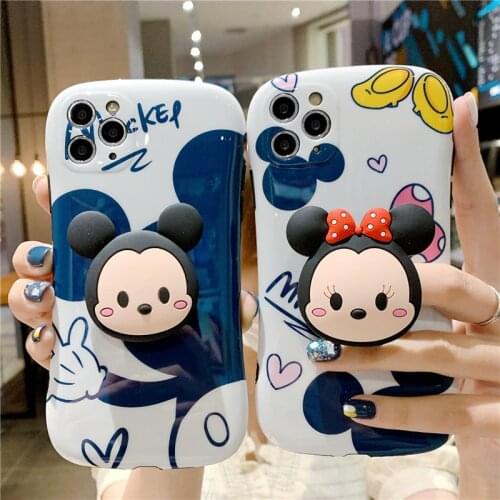 Mickey Mouse Phone Case with Phone Holder Disney Minnie Mobile Phone Cover Cartoon TPU Case for Iphone 7 8 11 Pro Max 12 Xs Xr