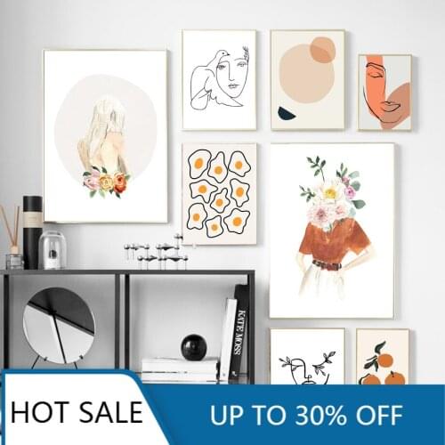 Flower Girl Face Line Abstract Illustration Wall Art Canvas Painting Posters Prints Nordic Wall Picture Aesthetic Home Decoratio