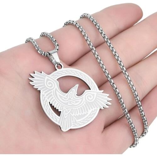 Cxwind Norse Odin Symbol Viking Raven Amulet Runes Pendant Necklace Animal Necklaces For Women Men Talisman Chain Jewelry Gift