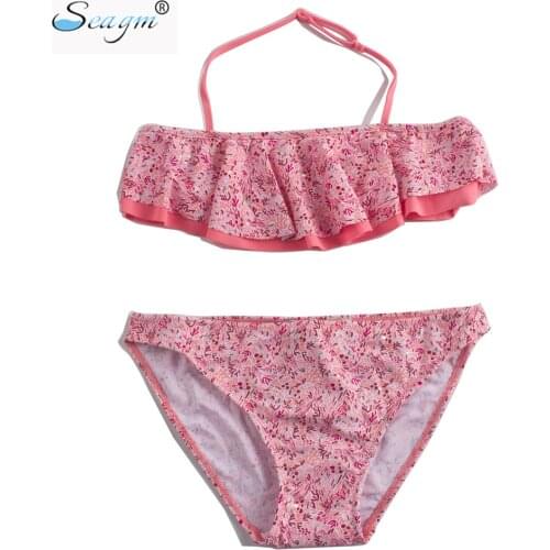 Halter Kids Girls Swimsuit Swimwear Falbala Girl Bikinis 2020 Summer Print Children Two Piece Biquini Bathing Suit A155