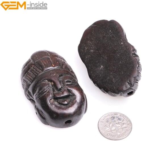 Gem-inside 30x49mm Big Hole 1.2mm Black Wood Buddha Head Carved Beads for Halloween Jewelry Making 1 Pcs DIY Jewellery
