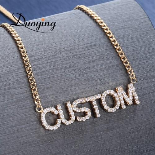 Duoying Crystal Pendant Necklace for Women Stone Chain Zirconia Necklaces Women Personalized Name Necklace NLK90