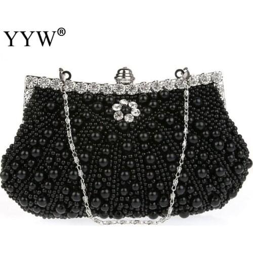 Elegant Women Pearl Clutch Bag Solid Color Chain Handbag Lady Party Wedding Crossbody Purses Black White Women Messenger Bag