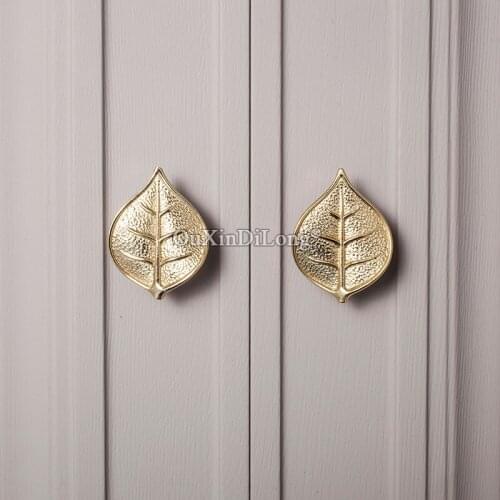 Brand New 2PCS Pure Brass Leaf Design Furniture Handles Drawer Pulls Cupboard Wardrobe Kitchen TV Cabinet Pulls Pens Handles