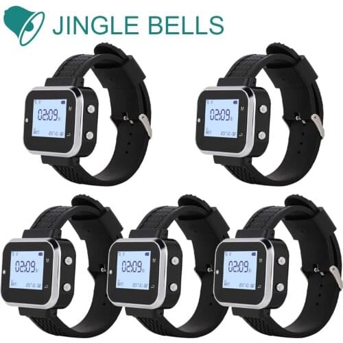 JINGLE BELLS 433.92MHZ 5 pcs of Watch Pager Receiver Wireless Service Call Bells Restaurant Guest Calling Systems from China