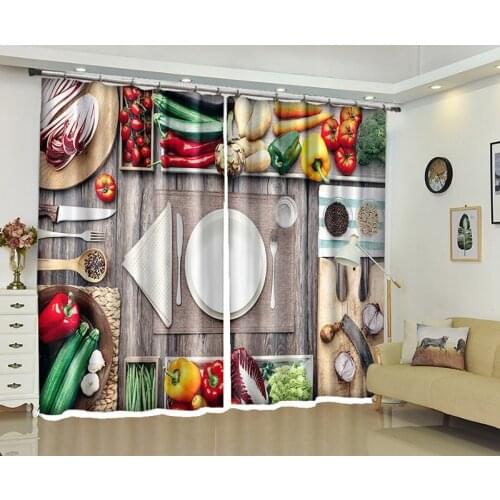 Short curtains for kitchen Vegetable pattern 3D Window living room Bedroom Cortina Drapes Rideaux Customized size pillowcase