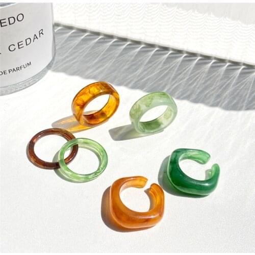 LETAPI Korea Vintage Transparent Resin Colorful Rings Chic Colorful Acrylic Geometric Irregular Ring Set for Women Jewelry