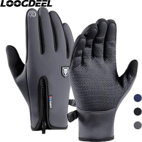 LOOGDEEL Cycling Bike Gloves Windproof Waterproof Anti-slip Touch Screen Fleece Winter Warm Full Finger Fitness Riding Bike Glov