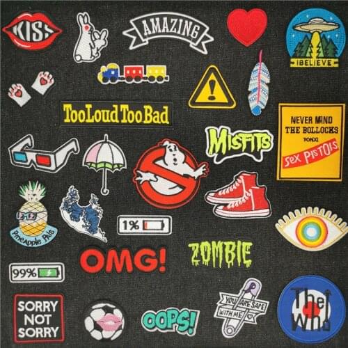 Fashion DIY Ghost Patches Rock Embroidered Patch for clothing Red Shoes Appliques Iron On Jacket Stripes Battery Rabbit Badges