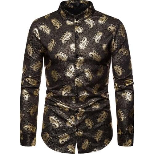 Mens Nightlcub Casual Dress Shirts 2020 Fashion Paisley Henley Shirt Men Camisa Masculina Slim Fit Mandarin Collar Shirt Men XXL