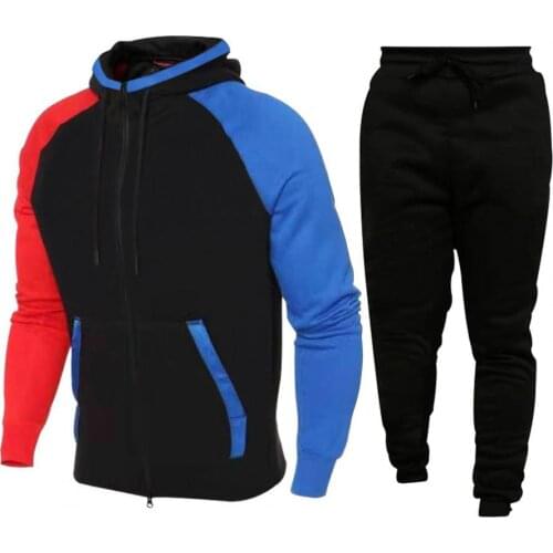 Men Jogger Outfit Set 2021 Hoodie Sweatsuit Plus Velvet Long Sleeve Casual Full Zip Jogger Outfit Set for Men