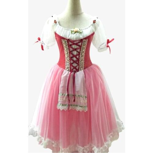 Customization Soft Tulle Ballet Long Dresses,Pink Giselle Ballet Dress With Apron Drop Ship