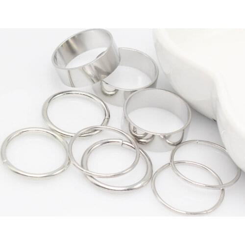 1 Set / 9 pcs Simple CLassic Smooth Wide Thin Ring Set Gold Silver Tone Fashion Ring Jewelry
